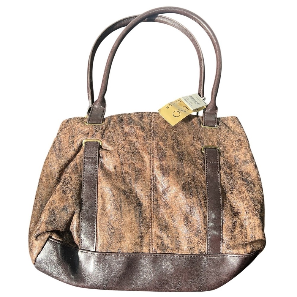 Bueno Collection Distressed Brown Faux Leather Tote Shoulder Bag Handbag NWT